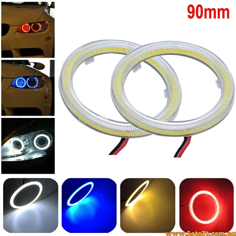 Ангельські очі 90 мм на фари БМВ ВАЗ Мазда Форд Шевроле Кіа Нісан Опель УАЗ Рено Шкода BMW COB LED, фото 1