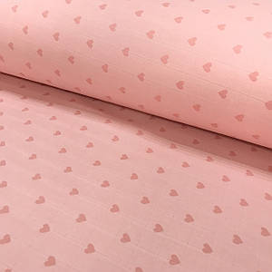 Тканина муслін Двошарова серця коралові на рожевому (шир. 1,5 м)