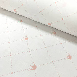 Тканина муслін Двошарова корони з точками пудрові на білому (шир. 1,6 м)