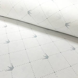 Тканина муслін Двошарова корони з точками сірі на білому (шир. 1,6 м)