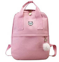 Рюкзак для девочки подростка с котом и помпоном розовый винтажный Mochila (AV168)