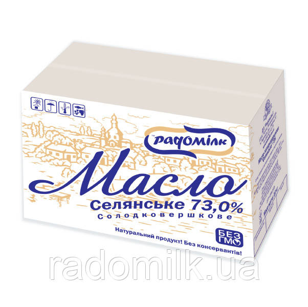 Масло селянське солодковершкове 73% жирності в ящиках по 5 кг,  ТМ Радомілк