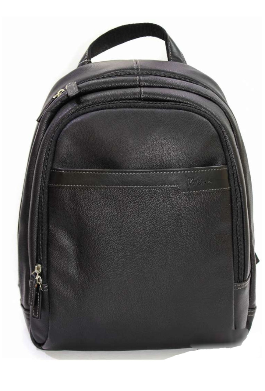 Рюкзак з натуральної шкіри молодіжний міський унісекс міський зручний чорного кольору, фото 1