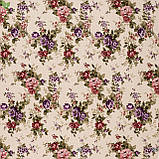 Скатертина бавовна тефлон водовідштовхувальне гідрофобне просочення принт гілочки бордових і фіолетових троянд, фото 2