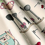 Скатертина овальна бавовна тефлон водовідштовхувальне гідрофобне просочення з кухонними мотивами бордово-рожевого, фото 3