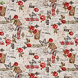 Скатертина овальна бавовна тефлон водовідштовхувальне гідрофобне просочення принт червоні троянди, фото 2