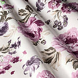 Скатертина овальна бавовна тефлон водовідштовхувальна гідрофобна просочення принт фіолетові квіти, фото 3
