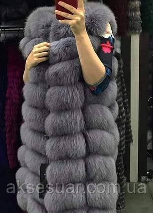 Жилет з натурального хутра песця в довжині 90см. Колір сірий, фото 1