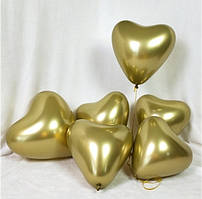 Кулі повітряні серця 12" хром золото (50 шт/уп), Китай