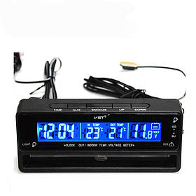 Автомобільні годинник з термометром і вольтметром VST 7010V Black (2_002029)
