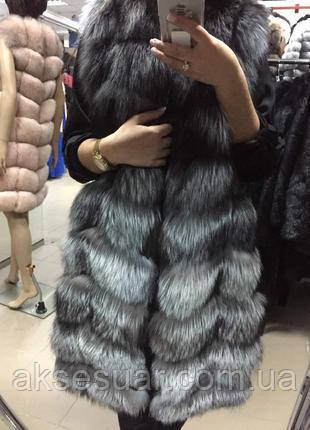 Акція!!! розкішний жилет з хутра чорнобурки 90 см, фото 1