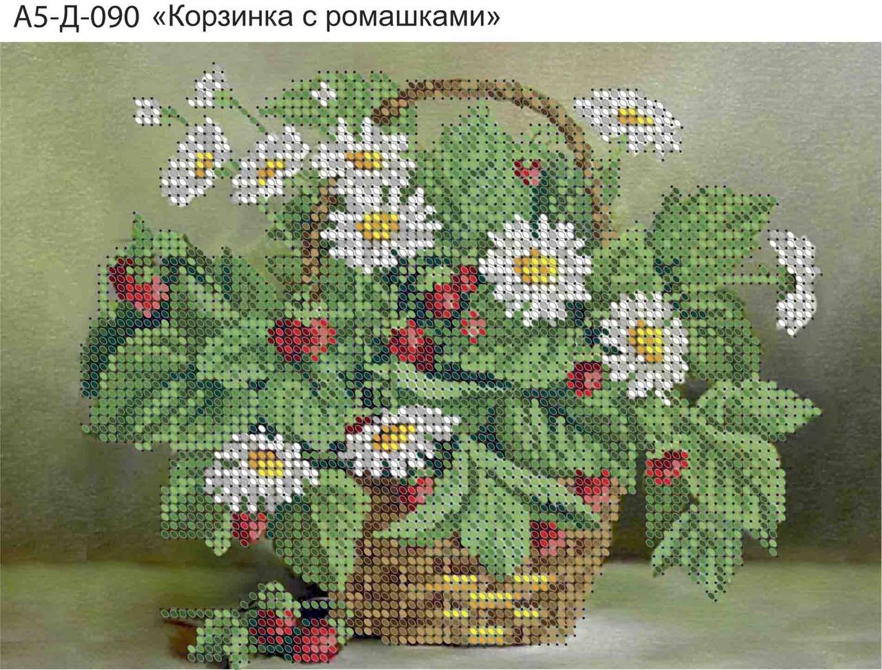 Схема для вишивання бісером на габардині Кошик з ромашками  А5-Д-090