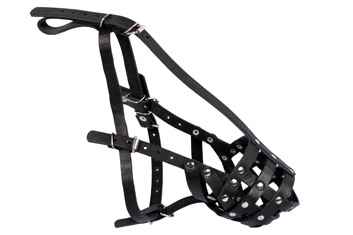 Намордник для собак шкіряний твердий , чорний, довжина морди (B): 9 см, обхват морди (A): 28 см, фото 1