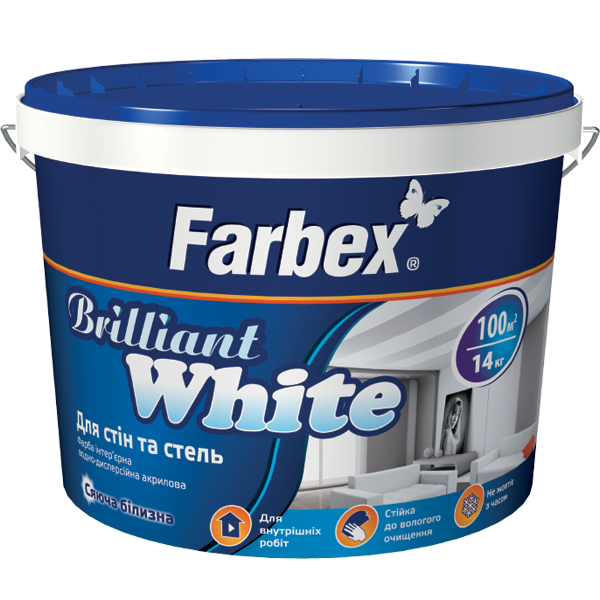 Фарба Farbex для стін і стель білосніжна "Brilliant White" (Бриліант Вайт), 20 кг