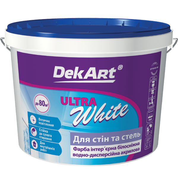 Ultra White для стін і стель білосніжна матова акрилова ТМ "DekART", 4 кг
