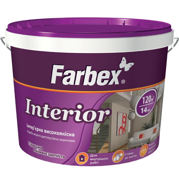 Фарба Farbex інтер'єрна високоякісна "Interior" (Інтеріор), 18 кг (База С)