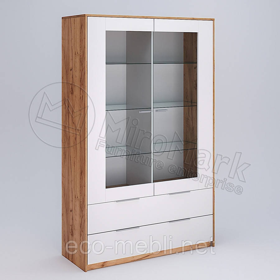 Сервант 2Д у вітальню Асті Дуб Крафт - Білий Глянець Міромарк, фото 1