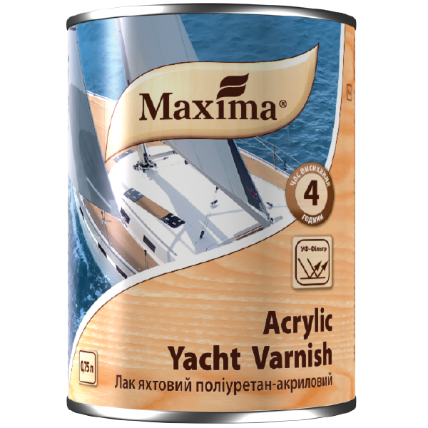Лак яхтний поліуретан-акриловий глянсовий ТМ "Maxima" (безбарвний) 0,75 л
