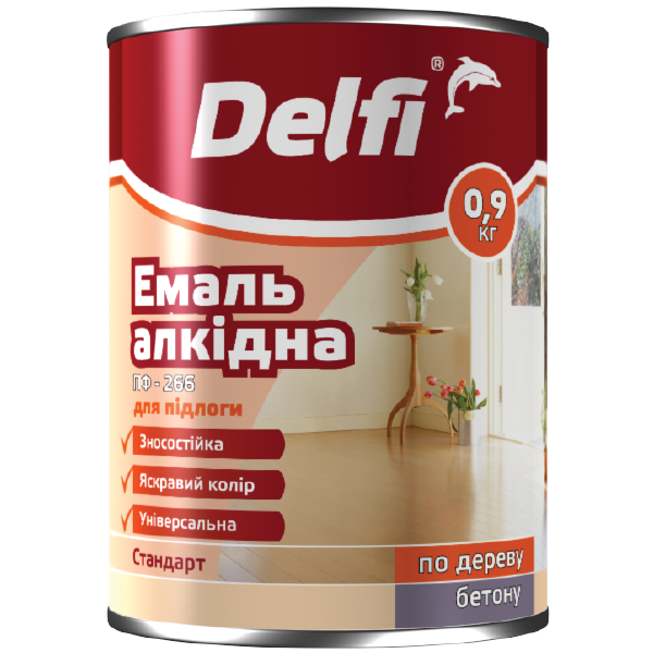 Емаль алкідна ПФ-266 для підлоги TM "Delfi" (жовто-коричнева) 0,9 кг