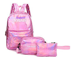 Модний голографічний набір 3 в 1 рюкзак сумка клатч Cry Baby, фото 4