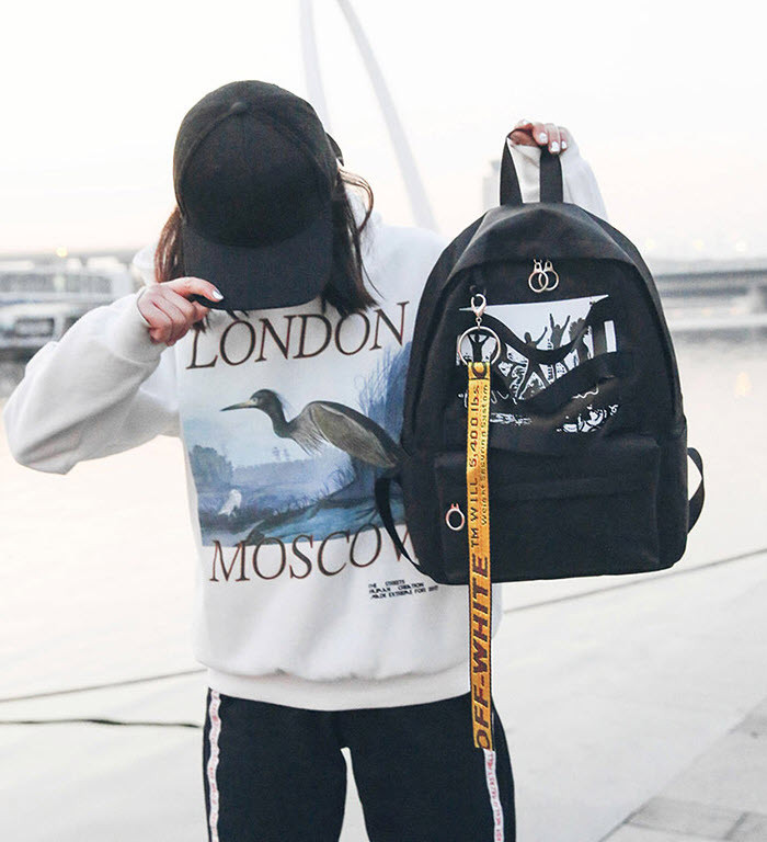 Шкільний тканинний рюкзак із принтом і стрічками