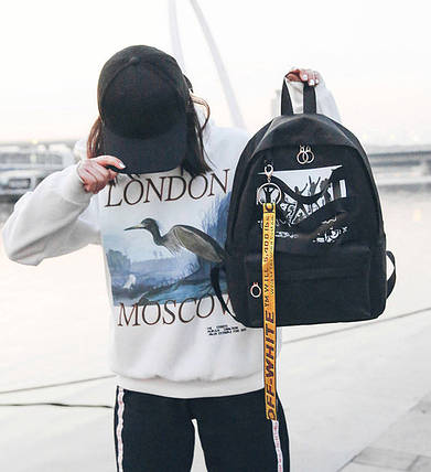 Шкільний тканинний рюкзак із принтом і стрічками, фото 1