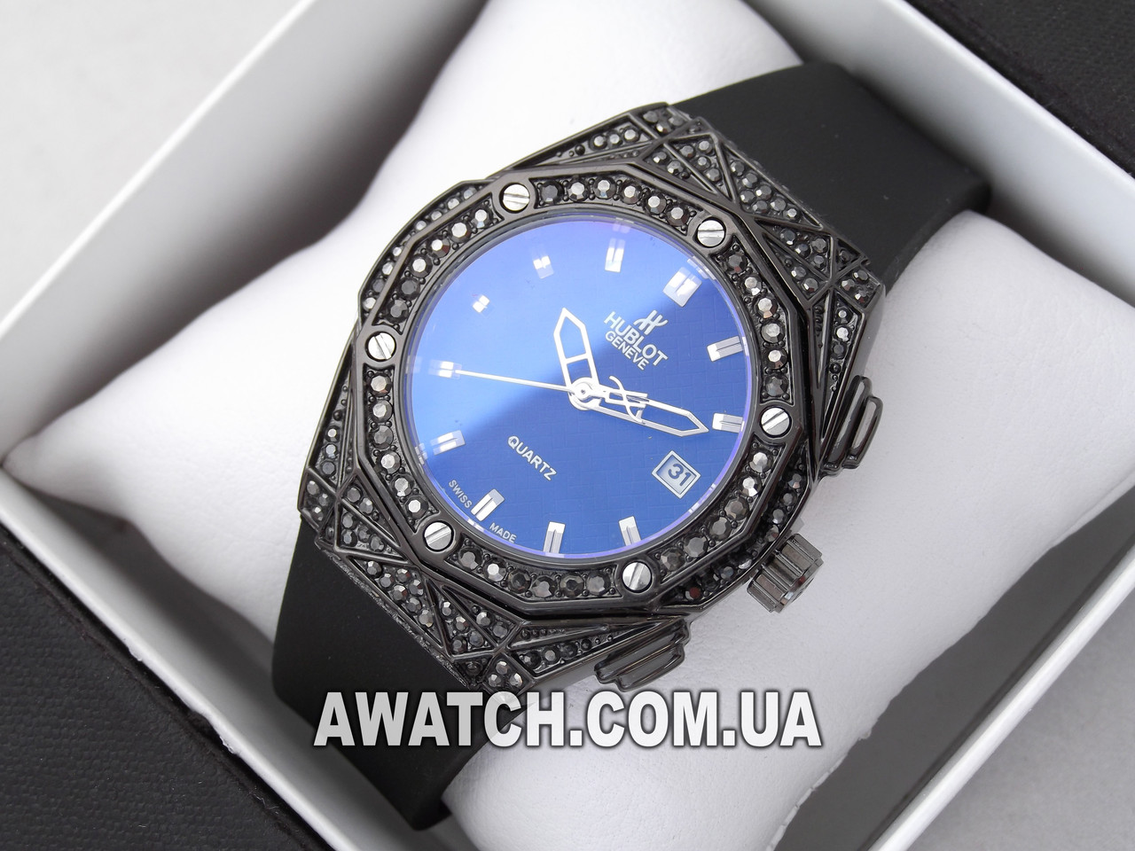 Женские кварцевые наручные часы Hublot Big Bang M243 / Хублот на каучуковом ремешке черного цвета - фото 2 - id-p966058723