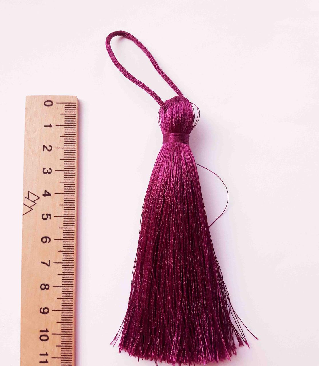 Китиця текстильна декоративна шовкова велика 10 см, бузкова темна, 0196, 1 шт.