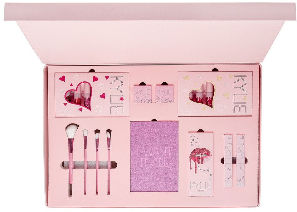 Набір косметики Kylie Jenner (тіні, хайлайтеры, пігменти, матові помади) (рожевий)