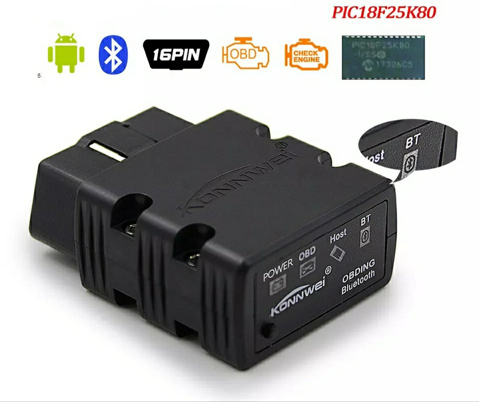 Автосканер Konnwei KW902 ELM327 BT 3.0 ODB2 V 1.5 Pic18f25k80 Chip 4mhz