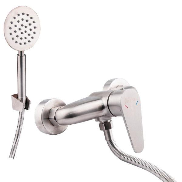 Змішувач для душу з неіржавкої сталі Imperial 32-010-00 комплектом із лійкою, шлангом, тримачем для душу, фото 1
