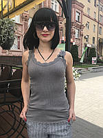 Майка жіноча літня сіра з мереживом приталена на фігурі молодіжна