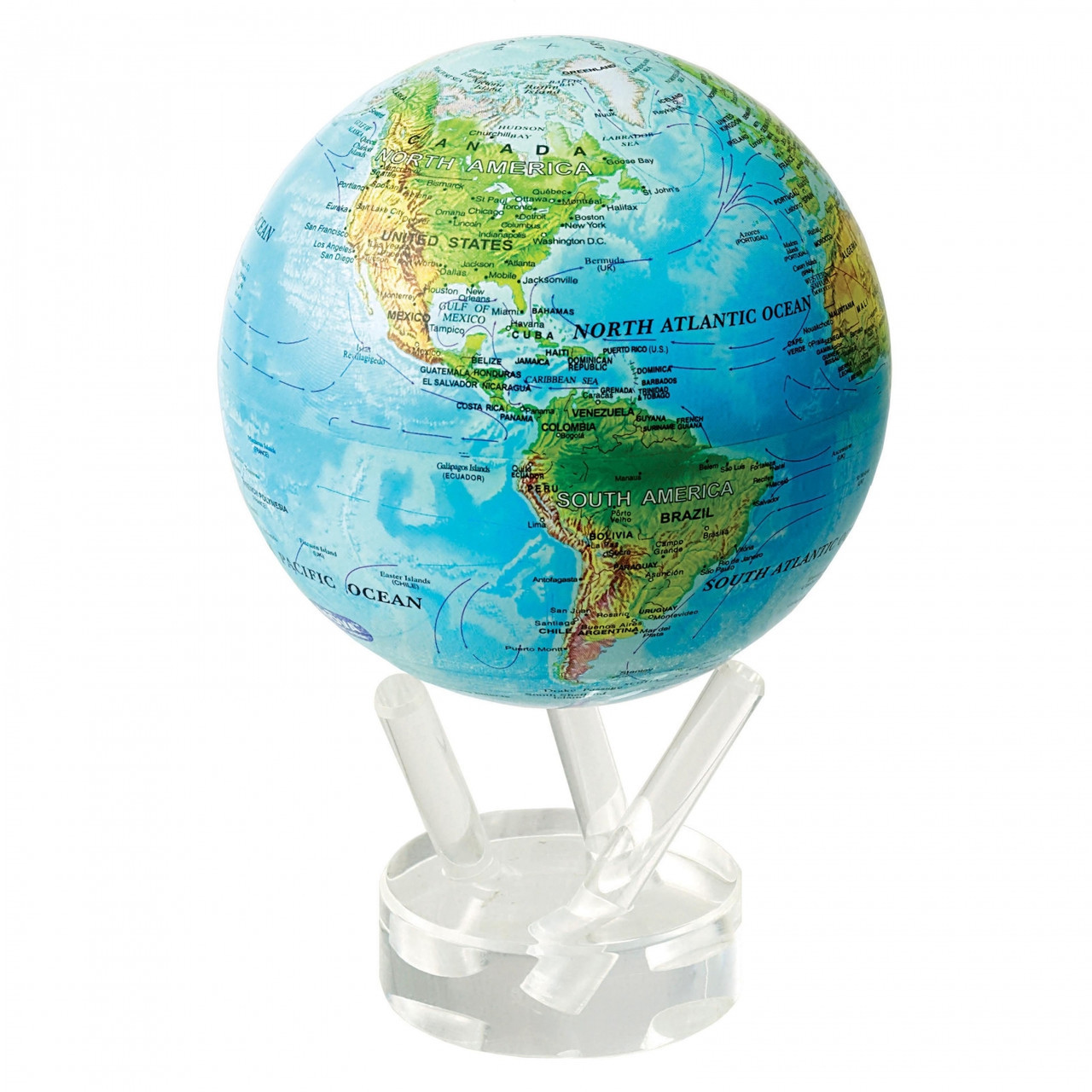 Глобус, що самообертається, левітуючий Mova Globe "Фізична карта", блакитний, діаметр 153 мм (США)