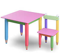 Комплект детской мебели столик и стульчик "Карандашики" 60х60 с пеналом (розовая столешница)