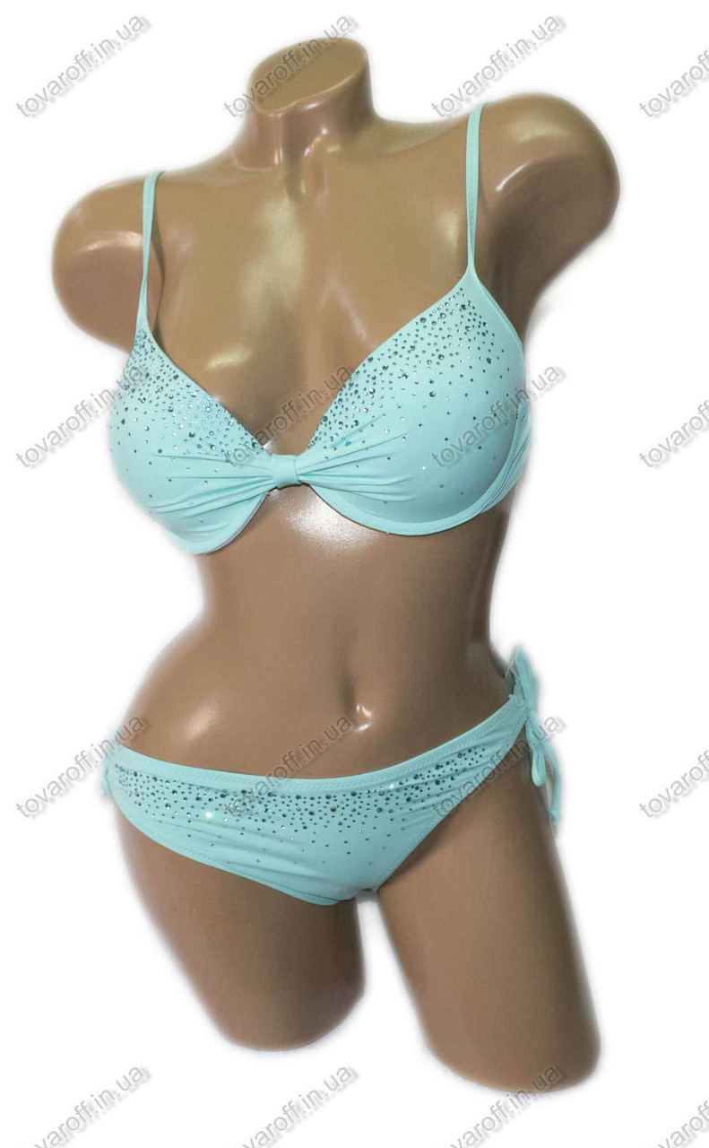 Купальник роздільний бікіні з пуш ап - рожевий, синій, світло-рожевий, блакитний - 6261