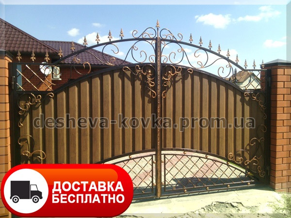 Ковані ворота з профнастилом та кованими елементами, фото 1