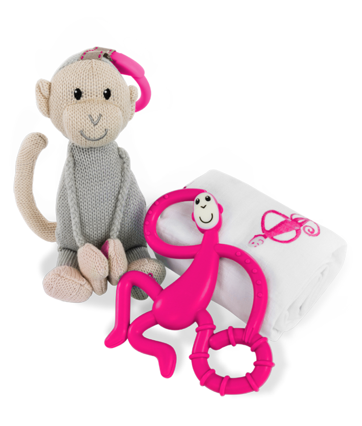 Подарунковий набір PINK (пелюшка Muslin 70х70см, прорізувач 14 см, м'яка іграшка 30см) ТМ MATCHISTICK MONKEY