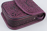 Маленька шкіряна сумочка ручної роботи, фіолетова жіноча сумка через плече, тиснена шкіра, фото 2