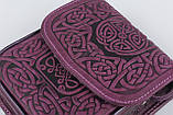 Маленька шкіряна сумочка ручної роботи, фіолетова жіноча сумка через плече, тиснена шкіра, фото 4