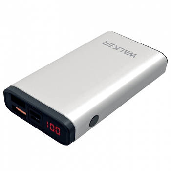 УМБ Power Bank Walker WB-710QC 10000mAh Metal +LCD Quick Charge 3.0 Li-Pol 2xUSB 1xUSB Type-C 3A Silver