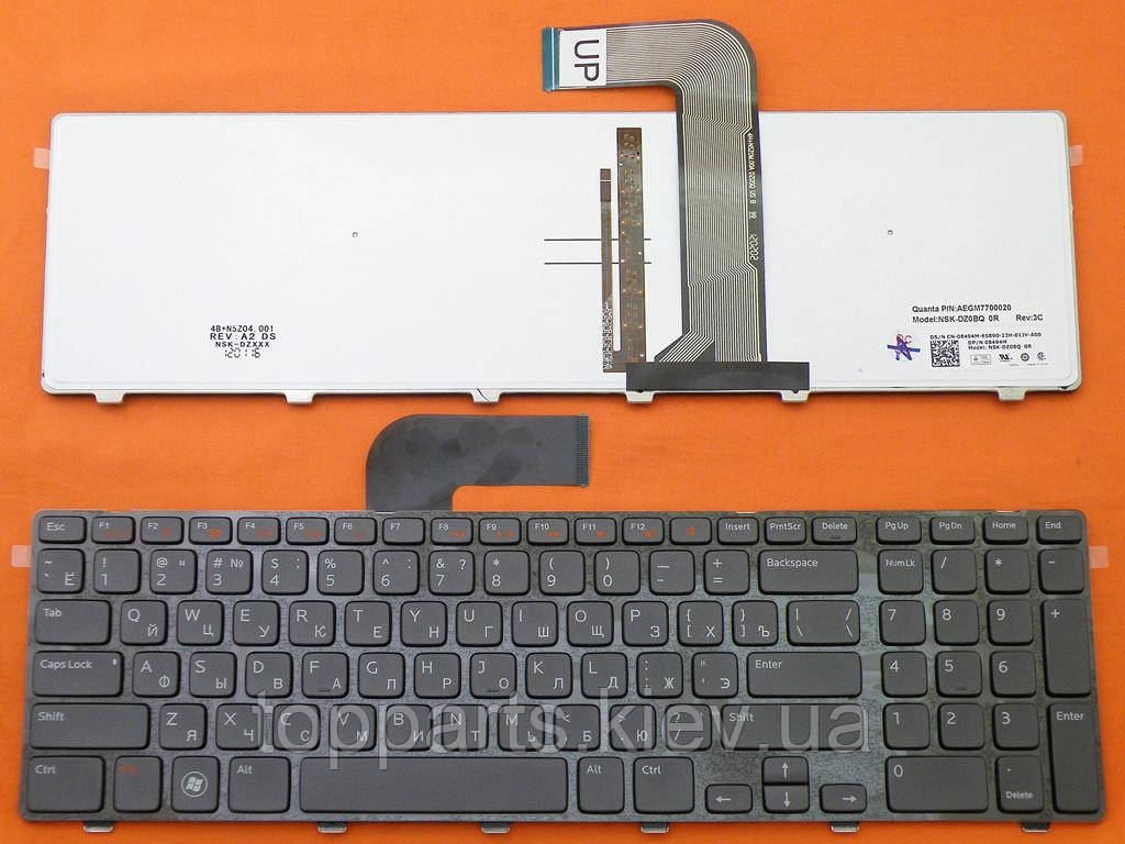 Клавіатура для ноутбуків Dell Inspiron N7110, 17R Series чорна з чорною рамкою з підсвічуванням UA/RU/US