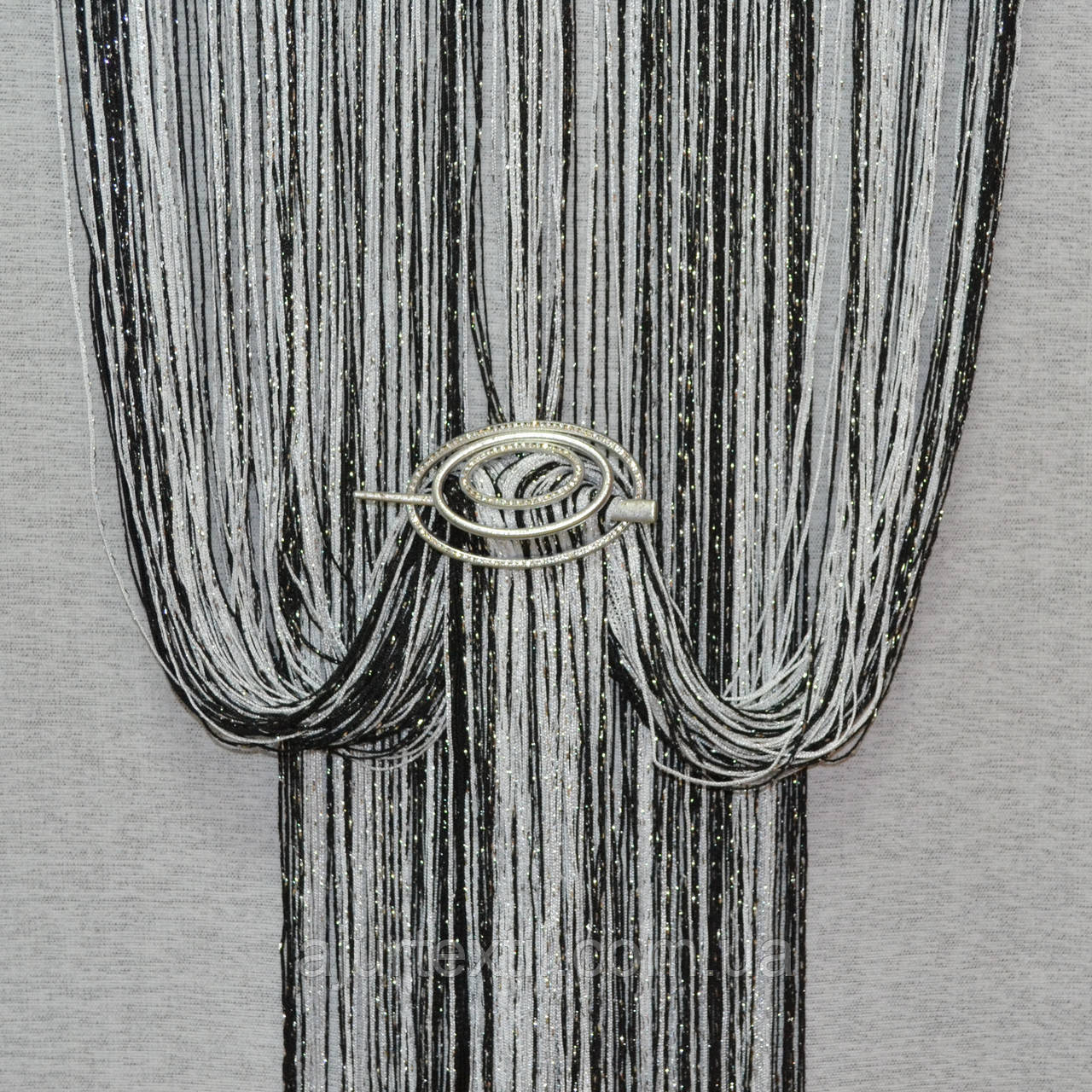 Штори нитки з люрексом веселка чорно-білі