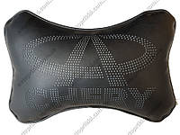 Подушка на подголовник с логотипом Chery, чёрная экокожа с перфорацией
