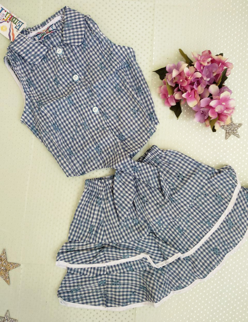 Дитячий літній комплект спідниця + топ. 98-122 кліточка син