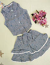 Дитячий літній комплект спідниця + топ. 98-122 кліточка син