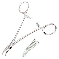 Затискач нейрохірургічний вигнутий через Brown. Довжина 14,5 см, робоча частина 18 мм