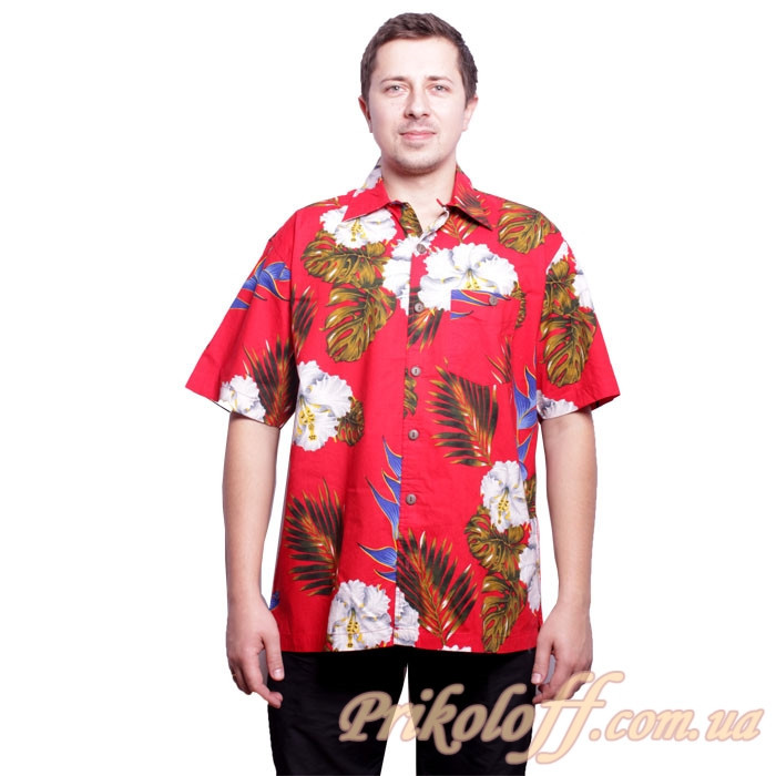 Гавайская рубашка красная с цветами - фото 1 - id-p662995108