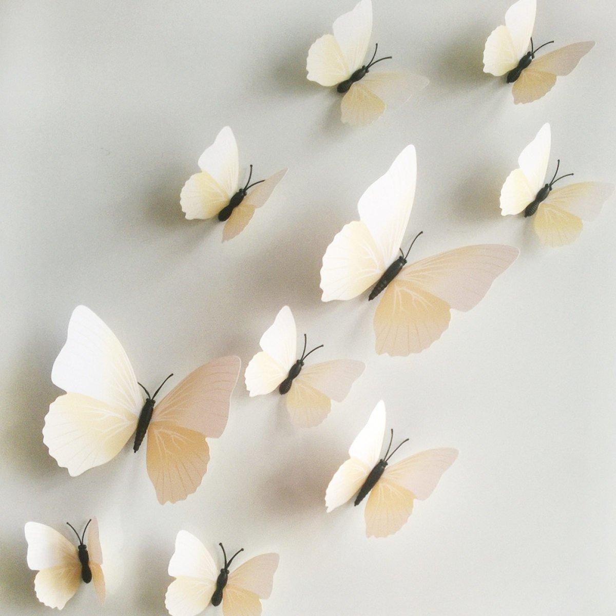 3D бабочки для декора (бело-кремовые) -12 шт. Наклейки-бабочки на магните, на стену. - фото 5 - id-p967427804