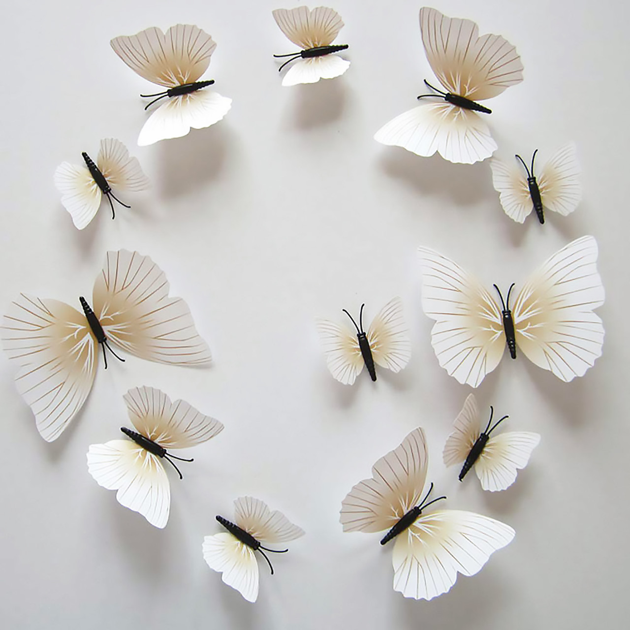 3D бабочки для декора (бело-кремовые) -12 шт. Наклейки-бабочки на магните, на стену. - фото 1 - id-p967427804