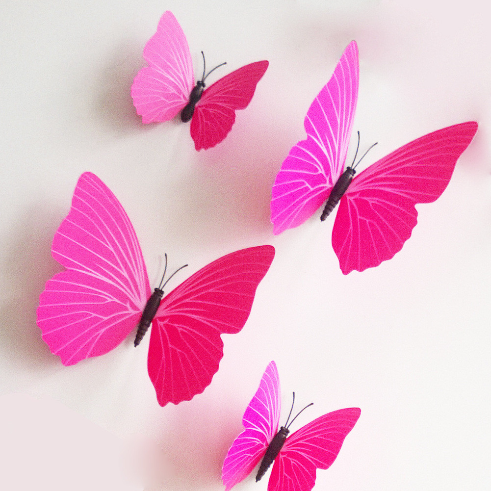 Объемные 3D бабочки. Набор 12 штук, розовые. Декоративные наклейки на стену, холодильник, мебель, на магните - фото 2 - id-p967456735